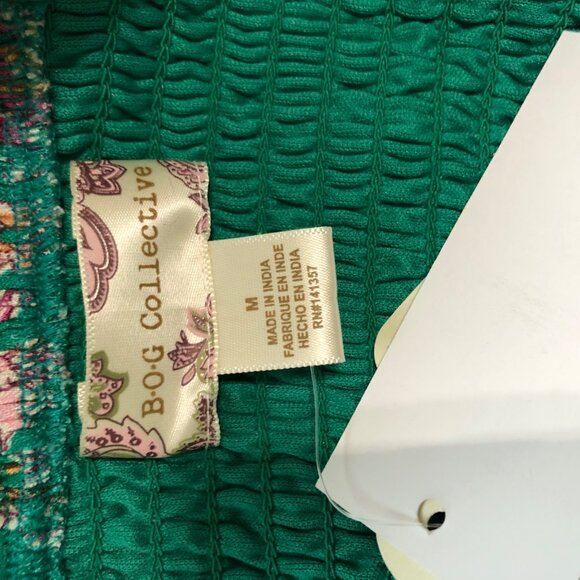 B.O.G Collective Green & Pink Floral Square Neck Smocked Long Sleeve Blouse M - Picture 5 of 8